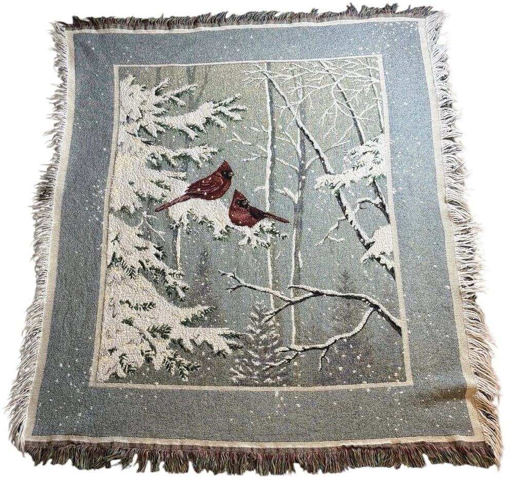 Manual Woodworkers Peace In The Pines Cardinal Tapestry Throw With Fringes 50x60